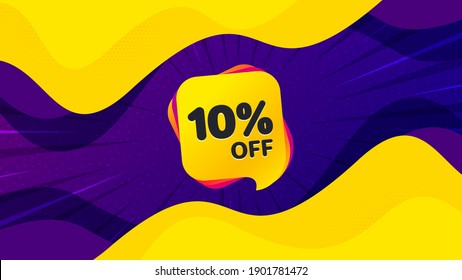 Sale 10 percent off banner. Fluid liquid background with offer message. Discount sticker shape. Coupon bubble icon. Best advertising coupon banner. Sale 10 badge shape. Vector