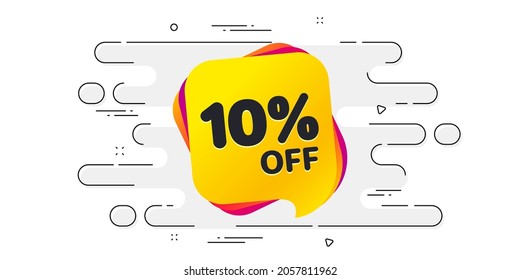 Sale 10 percent off banner. Geometric ad banner on flow pattern. Discount sticker shape. Coupon bubble icon. Transition pattern cover. Sale 10 percent label. Vector