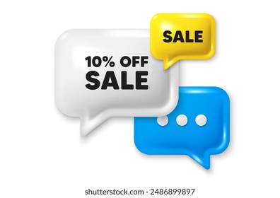 Sale 10 percent off discount. Offer speech bubble 3d icon. Promotion price offer sign. Retail badge symbol. Sale chat offer. Speech bubble sale banner. Discount balloon. Vector
