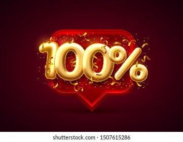 Sale 100 off ballon number on the red background. Vector illustration