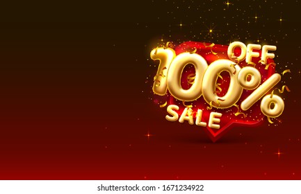 Sale 100 off ballon number on the red background. Vector illustration