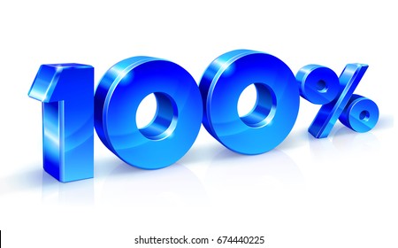 Sale 100% off on a white background. Shiny blue 3d sign one hundred percents. Seasonal discounts, Black Friday, the interest rate, etc. Vector illustration