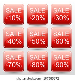 sale 10,20,30,40,50,60,70,80,90 percent on red label set (vector)