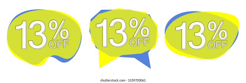 Sale 13% off, bubble banners design template, discount tags, vector illustration