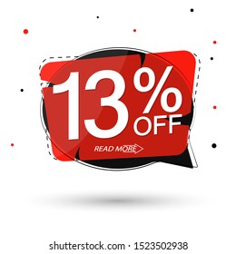 Sale 13% off tag, speech bubble banner design template, discount tag, app icon, vector illustration