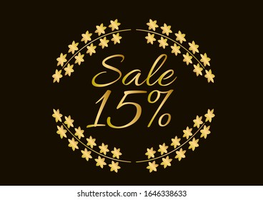 sale 15%, beautiful greeting card background or template banner with golden text theme. vector design illustration