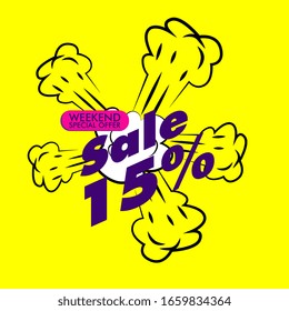 sale 15%, beautiful greeting card background or template banner with explode theme. vector design illustration