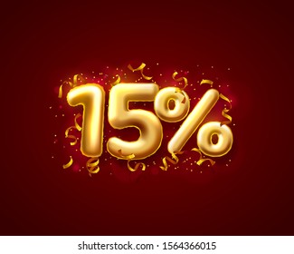 Sale 15 off ballon number on the red background. Vector illustration