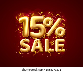 Sale 15 off ballon number on the red background. Vector illustration