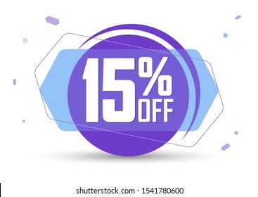 Sale 15% off, bubble banner design template, discount tag, vector illustration