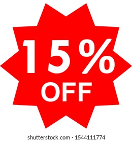 Sale - 15 percent off - red tag isolated - vector illustration