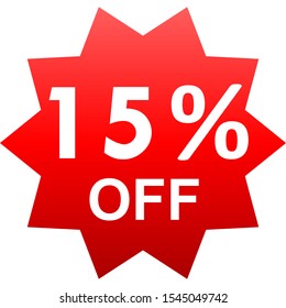 Sale - 15 percent off - red gradient tag isolated - vector illustration