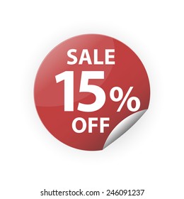 sale 15% red sticker vector icon
