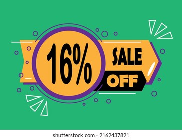 Sale 16% discount. Promotion sales and marketing, discount tag and icon in orange and green.