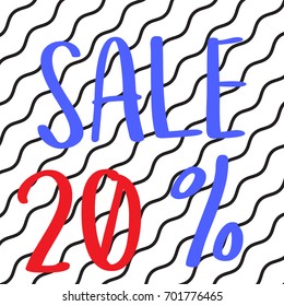 Sale 20% Banner Design Vector. Abstract Texture White Background. Beautiful Discount for Shop, Sale banners. Background with Wavy Black Lines.