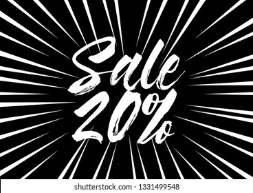 sale 20%, beautiful greeting card with black and white background or banner with pop art theme. design illustration
