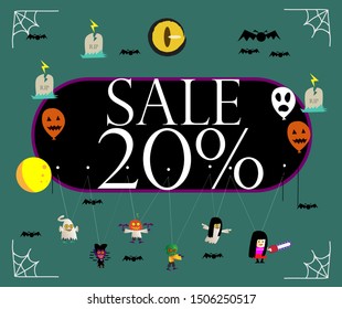 sale 20%, beautiful greeting card background or banner with halloween theme. vector design 