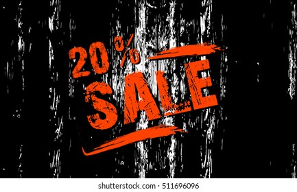 Sale 20% in a grunge style on the wooden background texture. Vector illustration