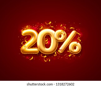 Sale 20 off ballon number on the red background. Vector illustration