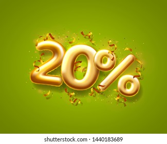 Sale 20 off ballon number on the green background. Vector illustration