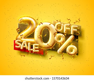Sale 20 off ballon number on the yellow background. Vector illustration