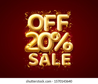 Sale 20 off ballon number on the red background. Vector illustration