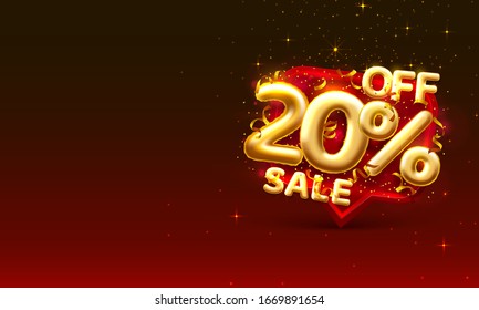 Sale 20 off ballon number on the red background. Vector illustration