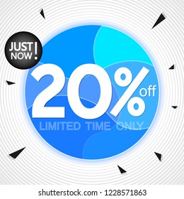 Sale 20% off, banner design template, extra discount tag, just now, limited time only,  vector illustration