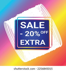 sale 20% off extra shop now  sign holographic blue  over art white round bangles shapes on colorful gradient  background vector illustration