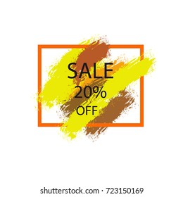 Sale 20% off sign  art brush paint texture background acrylic stroke vector illustration. Perfect watercolor design for your banners.