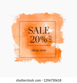 Sale 20% off sign over abstract paint texture background vector. Creative design for shop labels or banners.