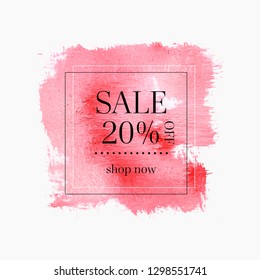 Sale 20% off sign over abstract paint texture background vector. Creative design for shop labels or banners.