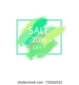 Sale  up to 20% off sign over art brush acrylic stroke paint abstract texture background poster vector illustration. Perfect watercolor design for a shop and sale your banners.