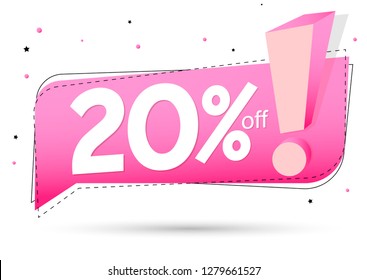 Sale 20% off tag, discount speech bubble banner design template, vector illustration