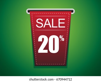 Sale 20% off Tag Red Ribbon with green Background
