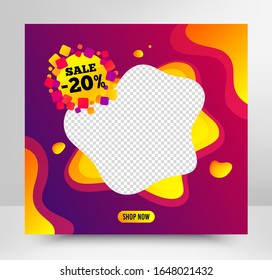 Sale 20 percent off badge. Sale banner template. Discount banner shape. Coupon bubble icon. Social media layout banner. Online shopping web template. Sale 20% promotion badge. Vector