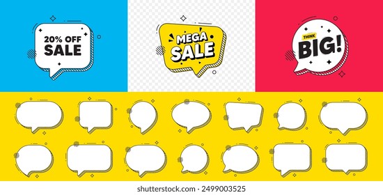 Sale 20 percent off discount. Mega sale chat speech bubble. Promotion price offer sign. Retail badge symbol. Sale chat message. Think big speech bubble banner. Offer text balloon. Vector
