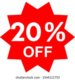 Sale - 20 percent off - red tag isolated - vector illustration