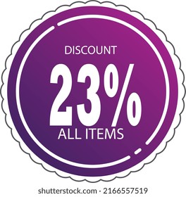 Sale - 23% discount all items percents. Modern sale baner. Limited offer. Template with sale. Vector graphic. Discount banner promotion template with stopwatch. Super offer. Discount coupon. 