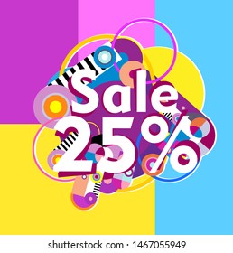 sale 25%, beautiful greeting card background or banner with colorful theme. design illustration