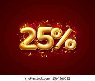 Sale 25 off ballon number on the red background. Vector illustration