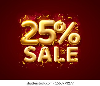 Sale 25 off ballon number on the red background. Vector illustration