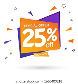 Sale 25% off, discount banner design template, promo tag, special offer, vector illustration