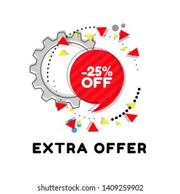 Sale 25% off tag, extra offer speech bubble  - banner design template