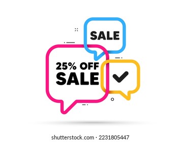 Sale 25 percent off discount. Ribbon bubble chat banner. Discount offer coupon. Promotion price offer sign. Retail badge symbol. Sale adhesive tag. Promo banner. Vector