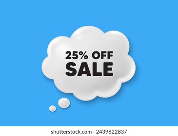 Sale 25 percent off discount. Comic speech bubble 3d icon. Promotion price offer sign. Retail badge symbol. Sale chat offer. Speech bubble comic banner. Discount balloon. Vector