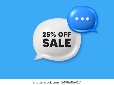 Sale 25 percent off discount. Text box speech bubble 3d icons. Promotion price offer sign. Retail badge symbol. Sale chat offer. Speech bubble banner. Text box balloon. Vector