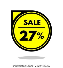 sale 27% off black and yellow circular price stamp with indicator