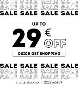 Sale up to 29 Euro off Shopping day Poster or banner with gift box. Sales banner template design for social media and website. Special Offer Sale campaign or promotion. Quick get a Discount.