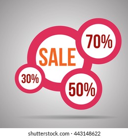 Sale 30, 50, 70 percent discount bubbles, red and white vector illustration